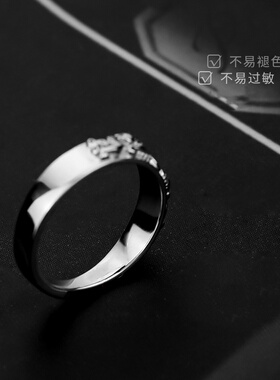 镀S925纯银招财转貔貅戒指男女士