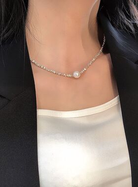 新款碎银珍珠锁骨链女生小众设计