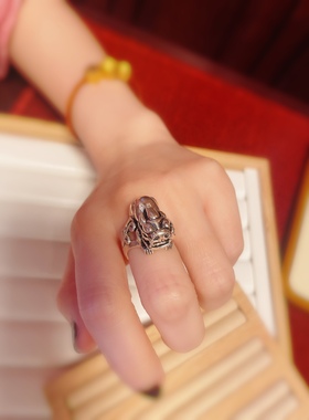 925纯银手工貔貅戒指素银男女同款情侣戒指食指戒复古