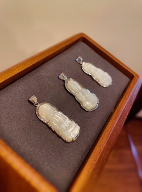 工厂福利925纯银佛头吊坠天然彩贝观音吊坠全身雕玉净瓶小巧百搭