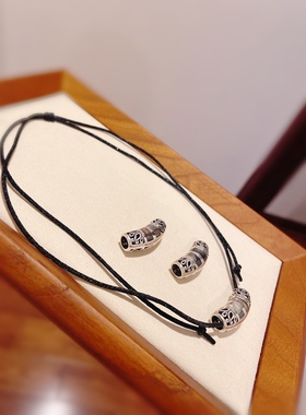 尼泊尔进口天然彩贝吊坠925纯银手工双面镂空弯管百搭ins女神礼物