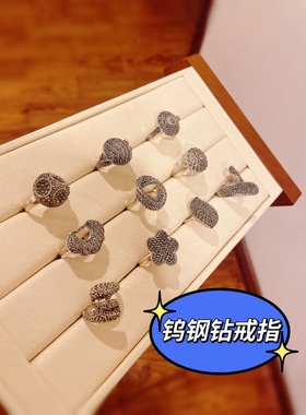 泰银马赛克戒指925纯银复古钨钢钻花朵爱心长命锁食指戒ins时尚