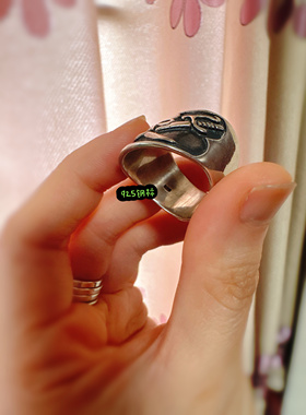 泰国进口手工通体纯银925暗黑骷髅戒指食指戒扳指戒银质厚男款戒