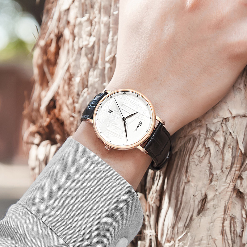 卡罗莱全自动男士超薄皮带机械表 caluola贝安加国产腕表