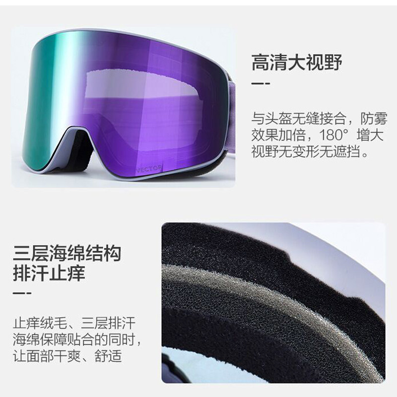 滑雪女成人磁吸双层防雾防爆滑雪镜 仁威滑雪镜
