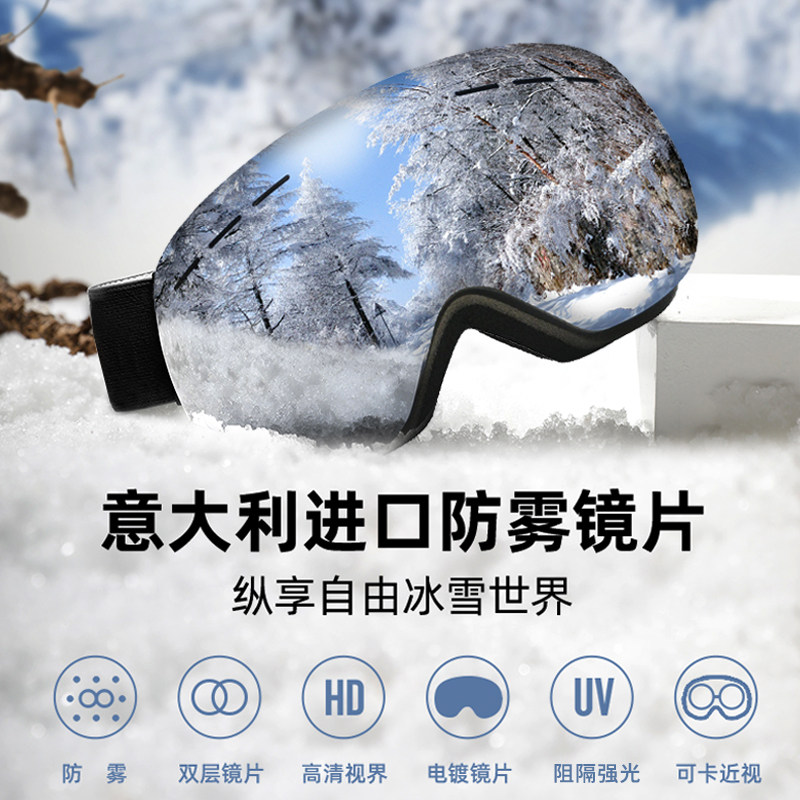 滑雪男女柱面大视野成人双层防雾镜 仁威滑雪镜