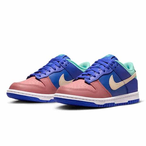 NIKE耐克女鞋 DUNK LOW SE大童鞋蓝红色复古休闲低帮板鞋DZ2873 - 图0