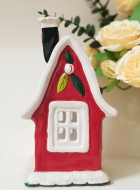 外贸出口布鲁瓷陶瓷屋圣诞小屋烛台摆件金丝熊仓鼠窝家居装饰