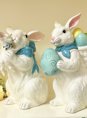 出口布鲁瓷BlueSky复活节陶瓷可爱兔子摆件家居装饰礼物造景氛围