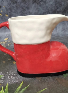出口单微瑕next陶瓷红靴子引流杯餐具立体圣诞老人花插凉水壶杯