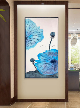纯手绘油画荷花装饰画客厅玄关