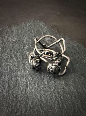 月末魔羯。老银饰。|凌乱| 老银蝙蝠团寿四连环戒。戒指