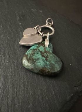 月末魔羯。原创。|爱心| 欧洲回流老银爱心。绿松石爱心。项坠