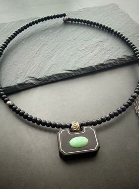 月末魔羯。原创。|以木为梦| 老翡翠戒面。紫光檀木锁。项链