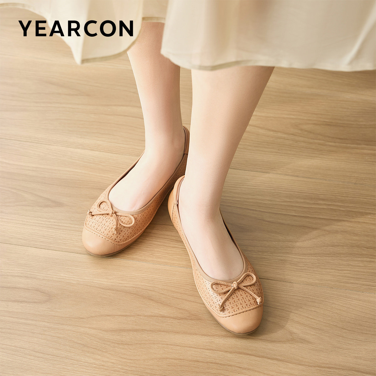 意尔康女鞋2026春季新款真皮低跟单鞋蝴蝶结气质通勤软底皮鞋法式,淘宝优惠券,粉丝福利购,淘宝优惠卷