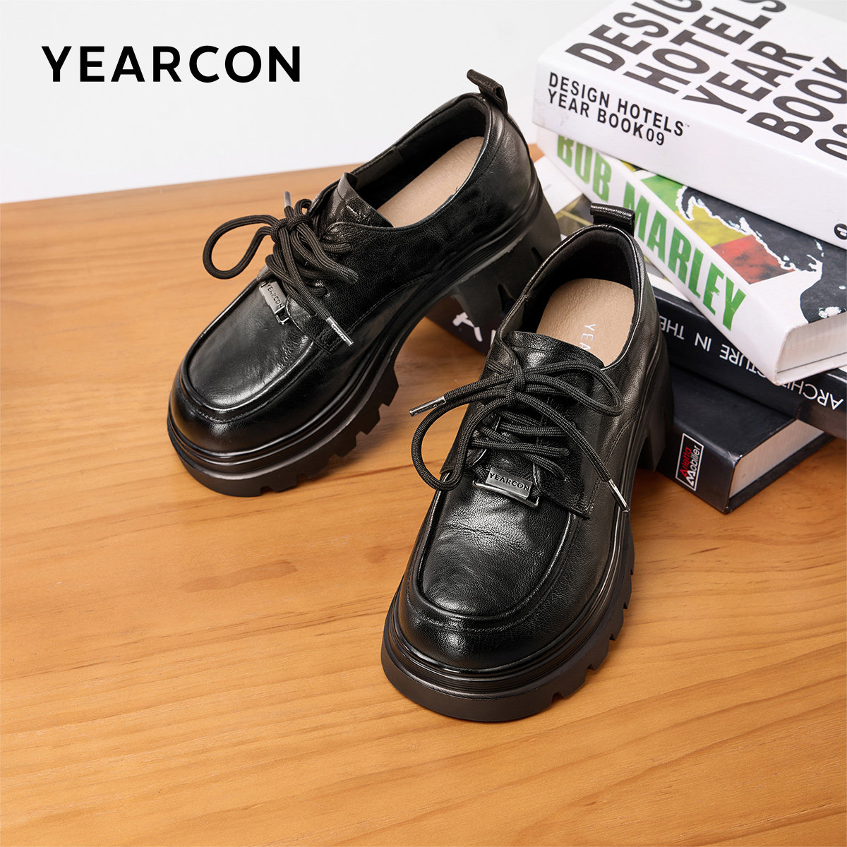 意尔康女鞋2025秋季羊皮高跟厚底乐福鞋女士皮鞋增高深口单鞋真皮,淘宝优惠券,粉丝福利购,淘宝优惠卷