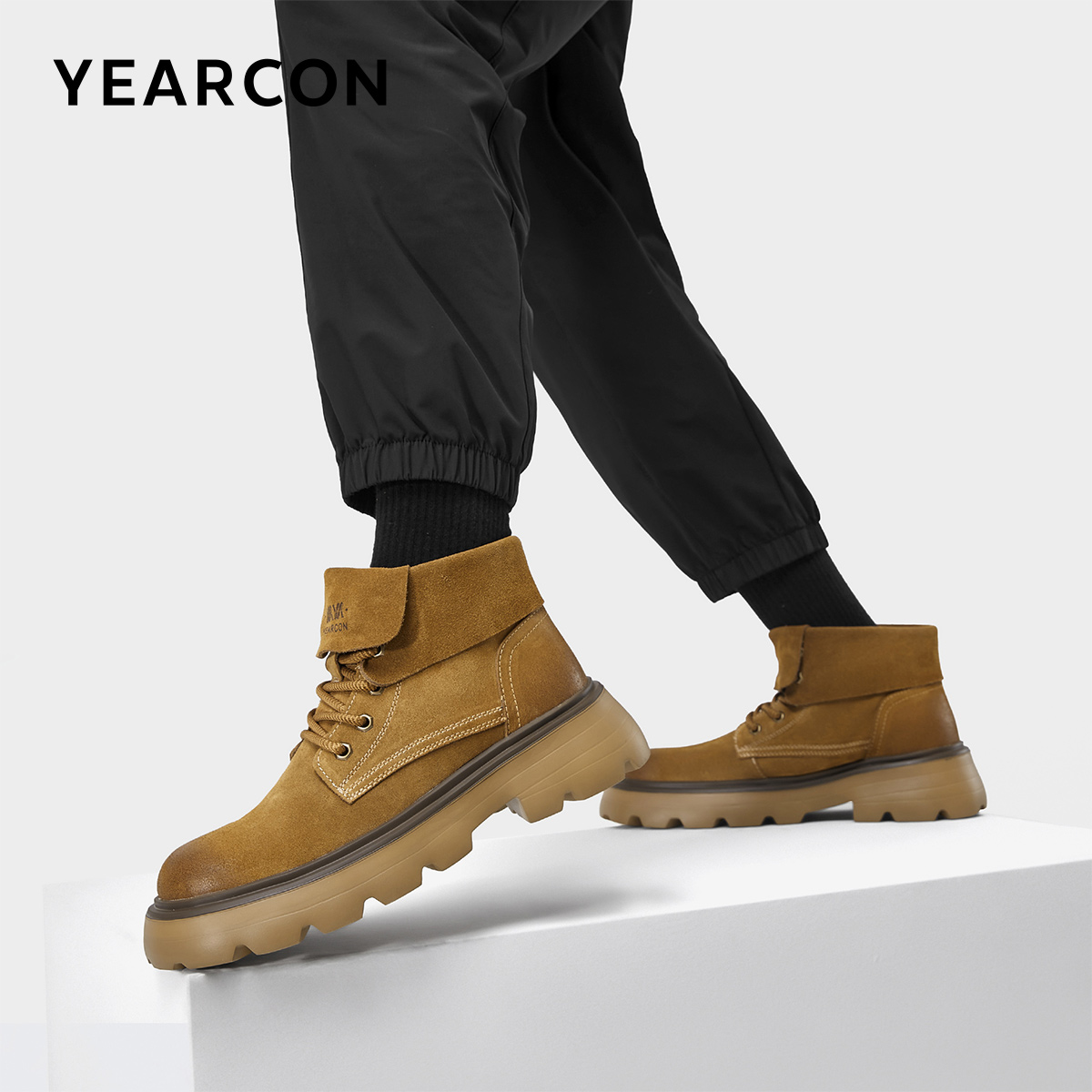 意尔康男鞋秋冬厚底男士复古加绒马丁靴英伦风短靴户外休闲工装靴 - 图2