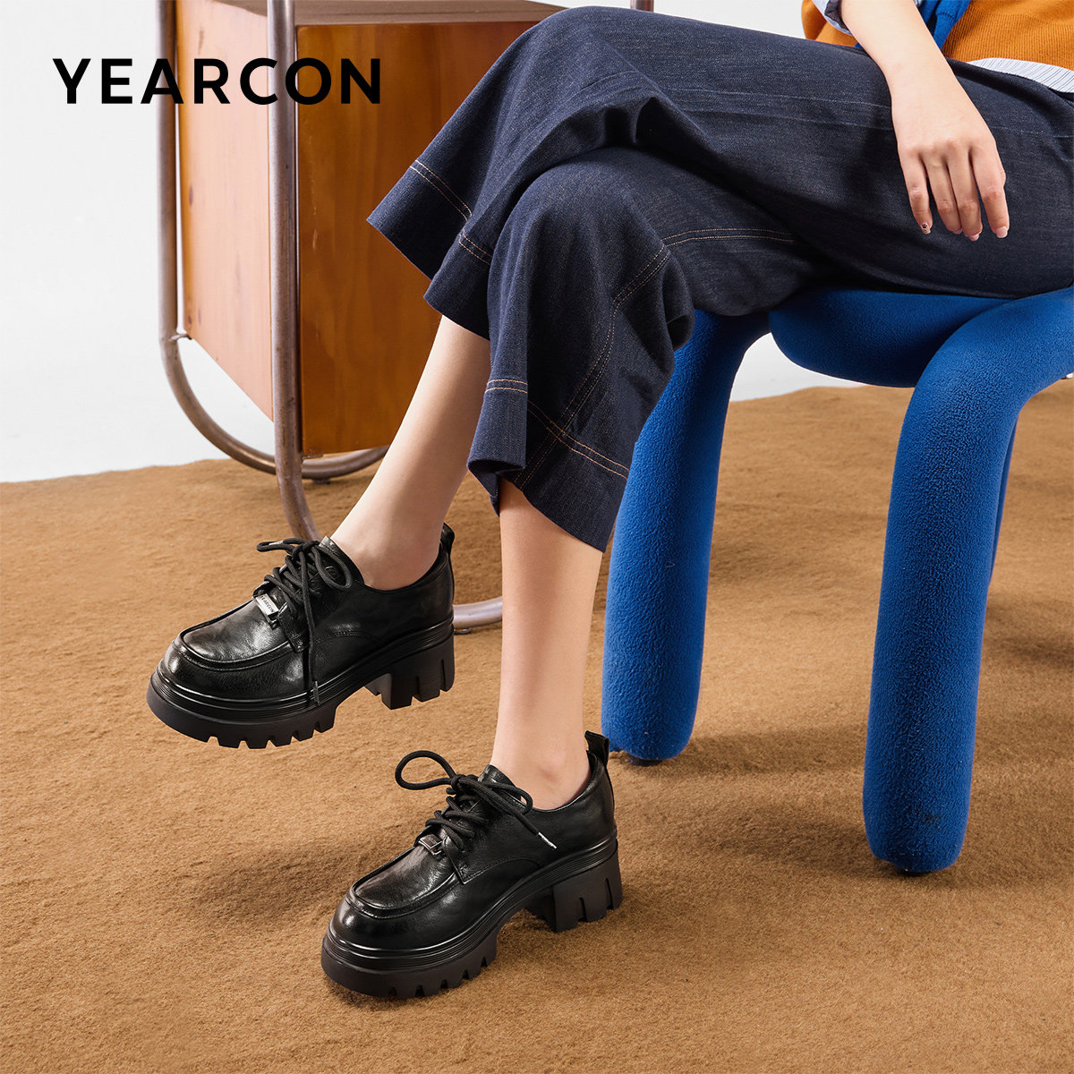 意尔康女鞋2025秋季羊皮高跟厚底乐福鞋女士皮鞋增高深口单鞋真皮,淘宝优惠券,粉丝福利购,淘宝优惠卷