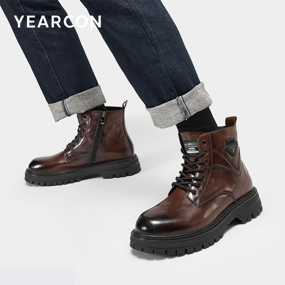 意尔康男鞋冬季男士加绒真皮马丁靴英伦风短靴户外休闲皮鞋工装靴 - 图2