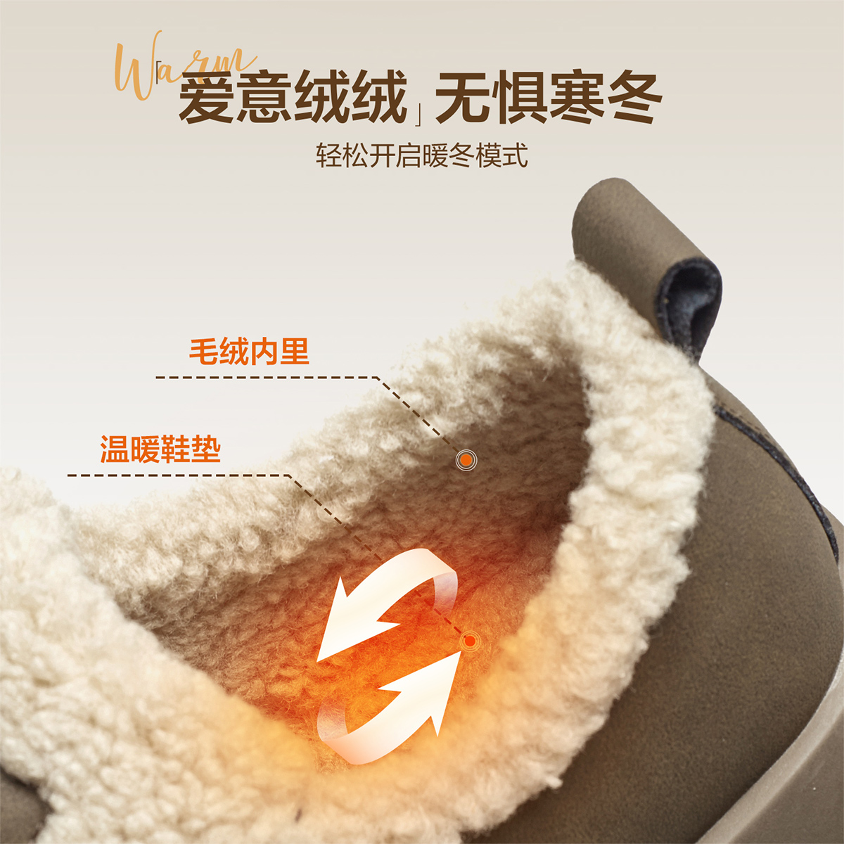 意尔康女鞋2025冬季加绒保暖全包勃肯鞋休闲毛毛鞋平底雪地靴棉鞋 - 图3