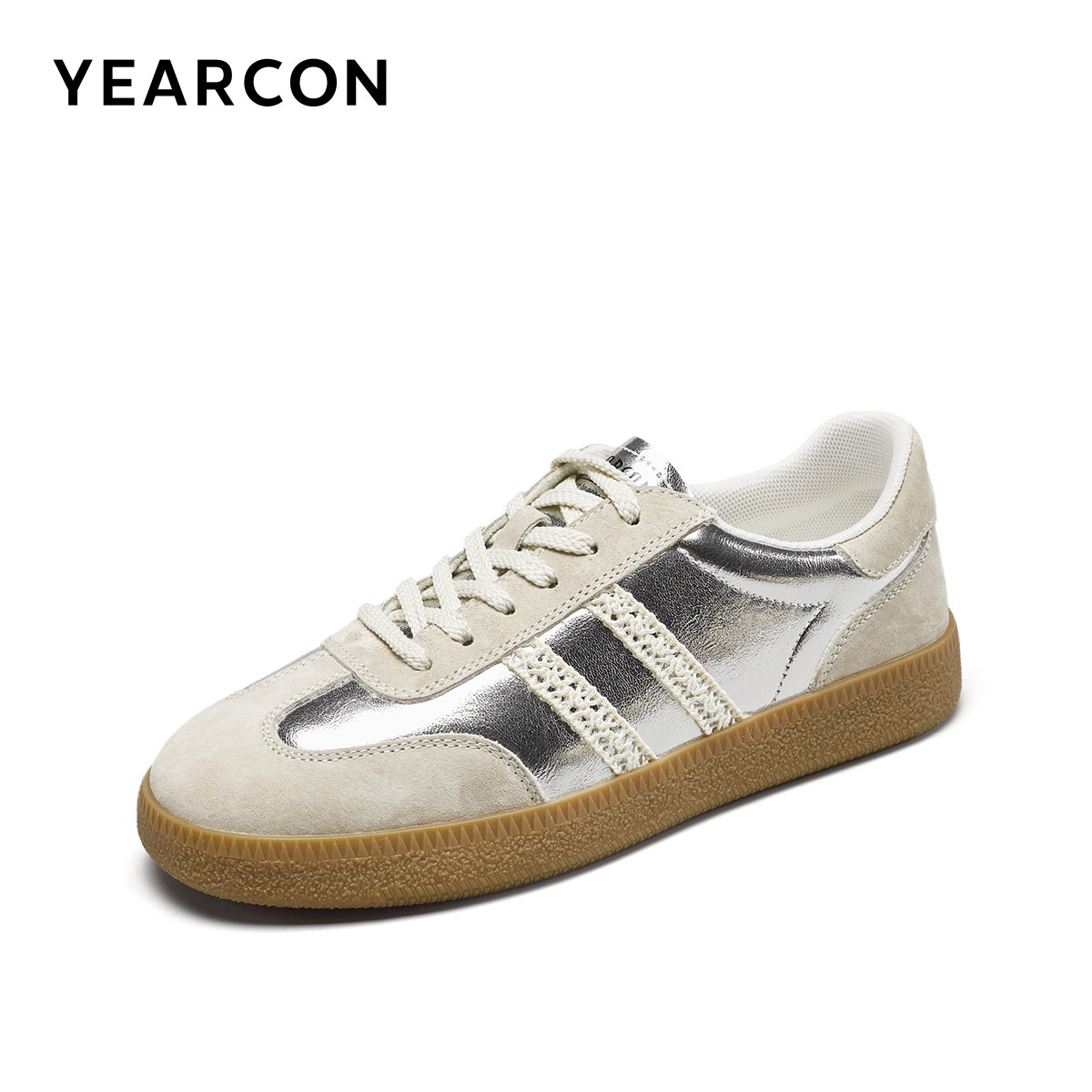 意尔康女鞋春秋皮鞋德训鞋银色平底单鞋女款英伦休闲百搭复古板鞋,淘宝优惠券,粉丝福利购,淘宝优惠卷