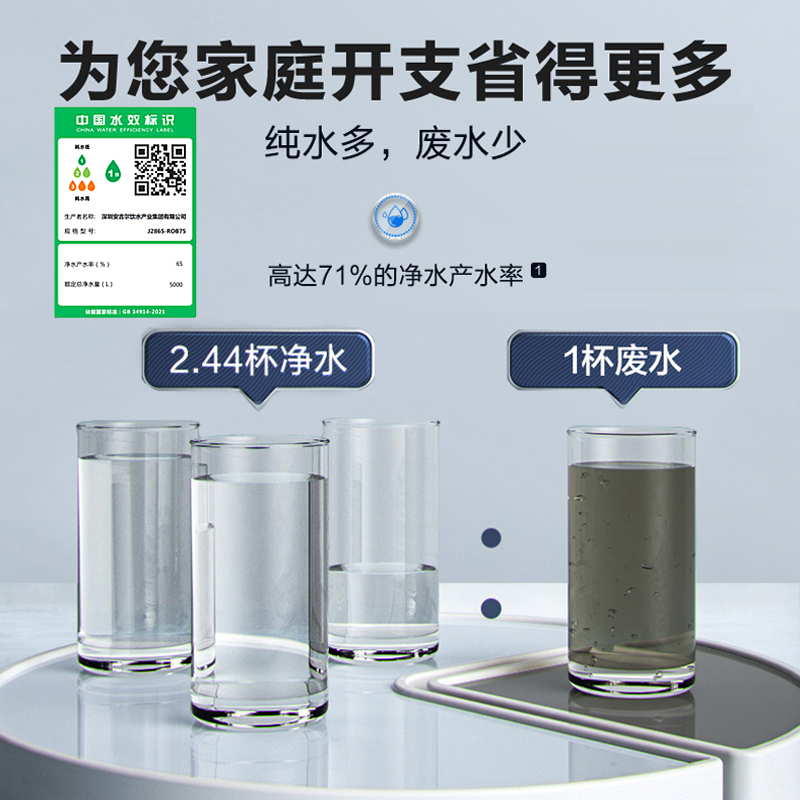 安吉尔净水器家用直饮厨房纯水机RO膜反渗透无罐哪吒J2865过滤器 - 图3