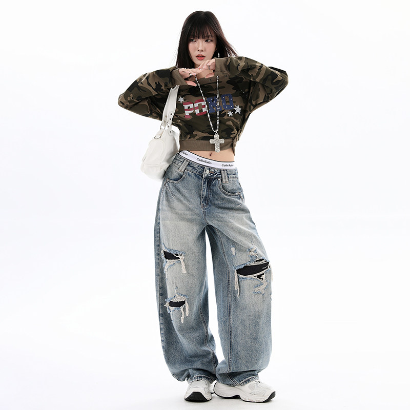 妈个鸡妈MGJM美式复古破洞补丁水洗牛仔裤男女直筒显瘦宽松裤子潮,淘宝优惠券,粉丝福利购,淘宝优惠卷