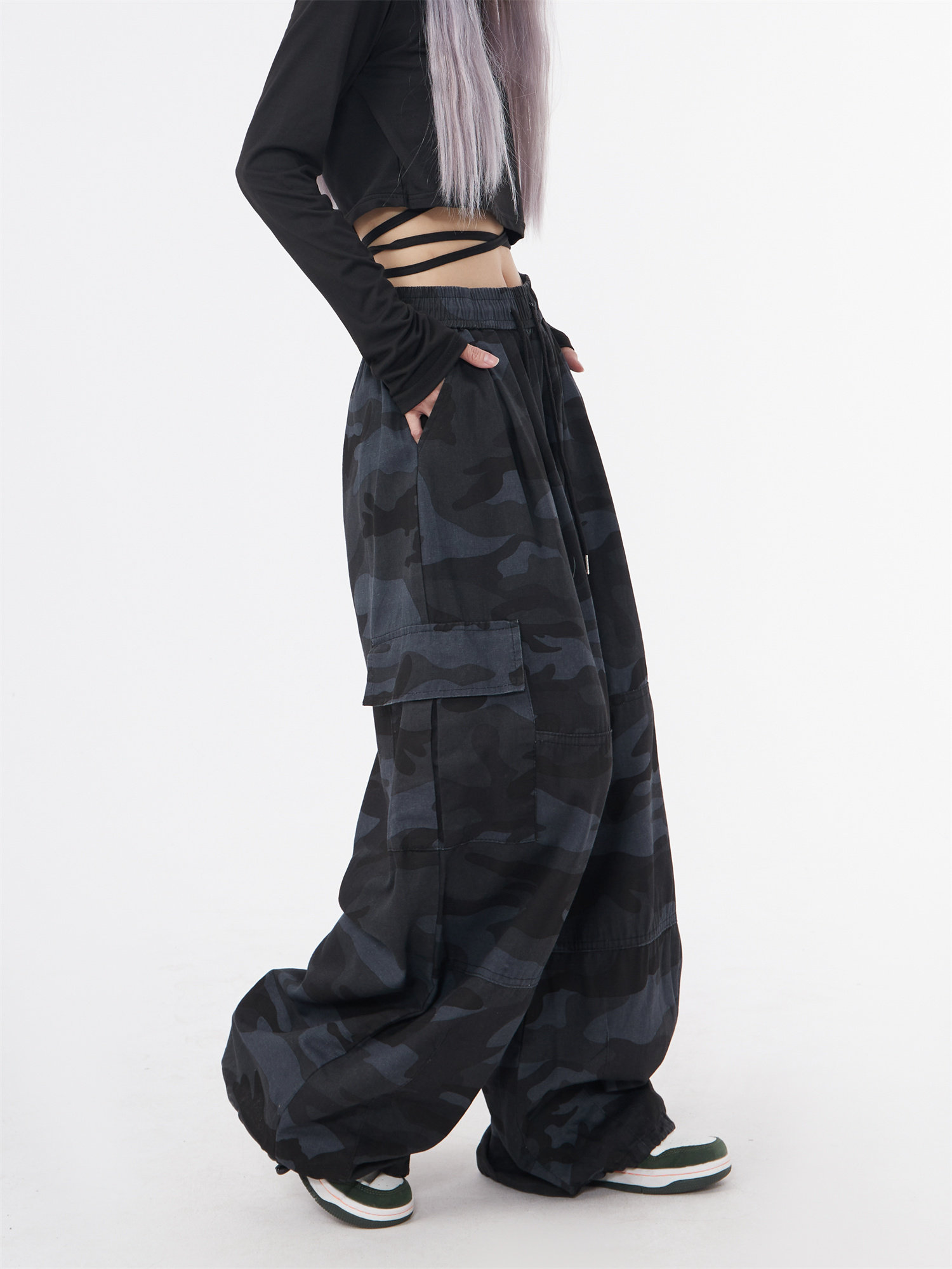 妈个鸡妈 ins美式春季复古迷彩阔腿工装裤男女宽松直筒休闲裤子潮,淘宝优惠券,粉丝福利购,淘宝优惠卷