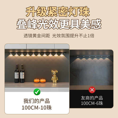 充电人体感应灯带自粘无线衣柜橱柜山丘灯免接线酒柜鞋柜led灯条 - 图2