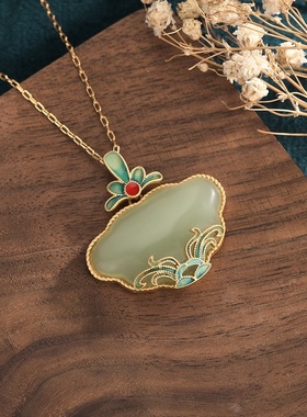 网红带货直播复古民族风珐琅仿和田玉平安锁锁骨链古装汉服配饰