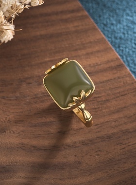 艾尔缘国潮古法镀金工艺仿和田玉戒指中国风宫廷指环妈妈款手饰品