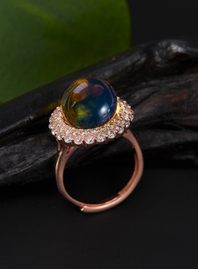 多米尼加蓝珀吊坠净水琥珀蜜蜡合成18K玫瑰金戴妃轻奢经典项链