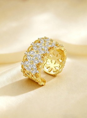 kt跨境热销款爆爆闪满钻指环沙金电镀百搭开口戒指女轻奢感