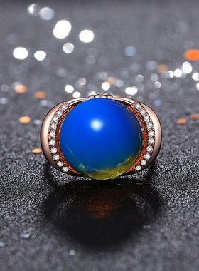 网红同款轻奢风手饰镶嵌净水无杂质二代蓝珀微镶锆石女式开口戒指