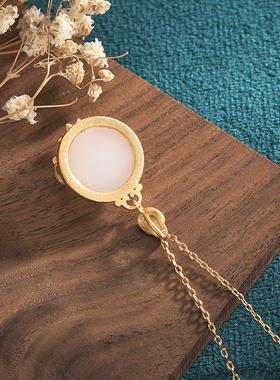 艾尔缘首饰直播供货古法金工艺珐琅彩莲花吊坠仿和田玉复古项链女