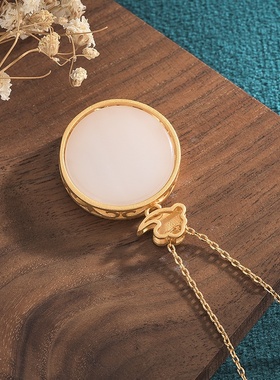 2021国潮古装汉服配饰铜镀金珐琅彩绘祥云锦鲤仿和田玉复古项链女