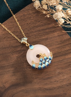 直播供货国潮设计款镀金和田玉吊坠复古景泰蓝山海平安扣女士项链