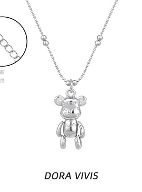跨境热卖环保铜电镀白金全身活动暴力小熊项链饰品嘻哈个性吊坠