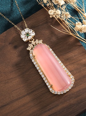 2022春夏季国潮新品铜镀金平安无事牌男女天然紫罗兰玉髓挂件项链