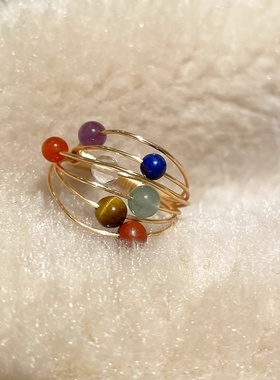 复古彩色碧玺星球戒指女款轻奢小众设计食指戒独特感中古指环