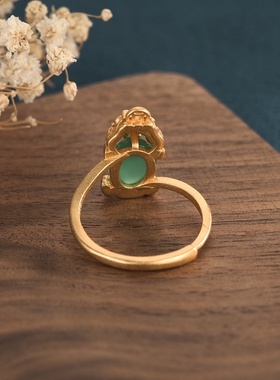 网红直播货源民族风设计黄铜镀金首饰创意设计貔貅镶嵌玉髓戒指