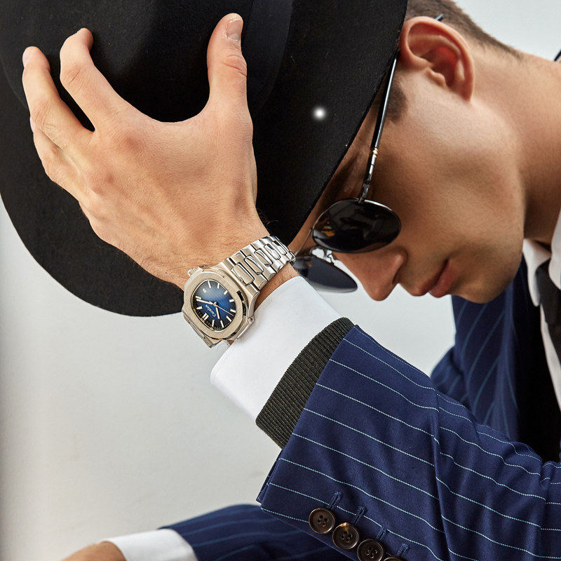 正品精钢防水自动方形夜光机械表 古卡伦国产腕表