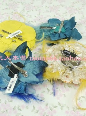 欧美风饰品黄色羽毛顶夹胸花