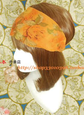 欧美风橙色花朵双层棉麻发带