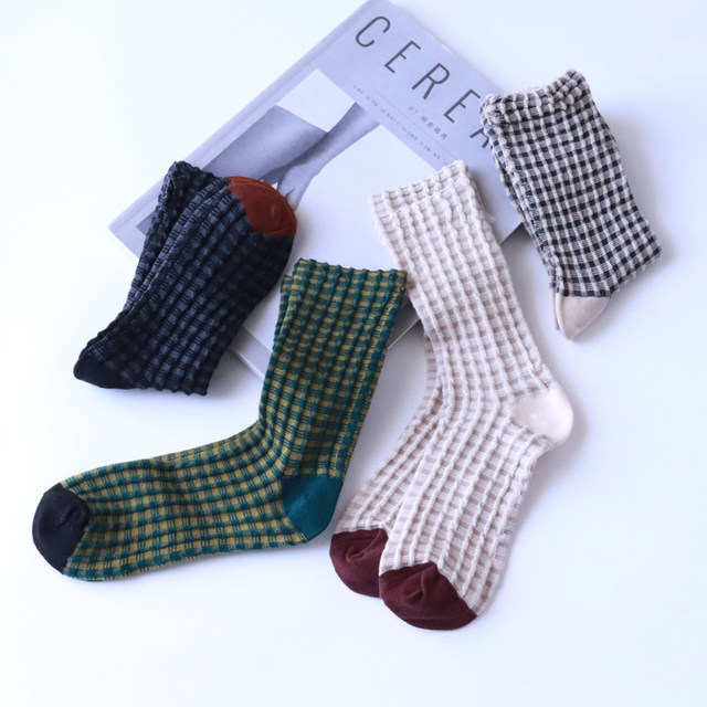 Spring and summer cute artistic three-dimensional plaid socks