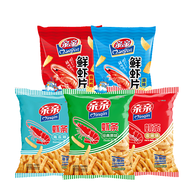 亲亲虾条大包装80g*5包膨化食品休闲香辣味宿舍零食解馋薯片小吃