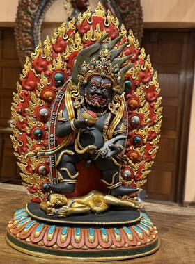 尼泊尔释迦族精品黑财神佛像高度38厘米紫铜鎏金工艺纯手工