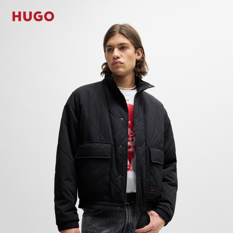 HUGO BOSS男士徽标标签装饰内里填充飞行员夹克外套