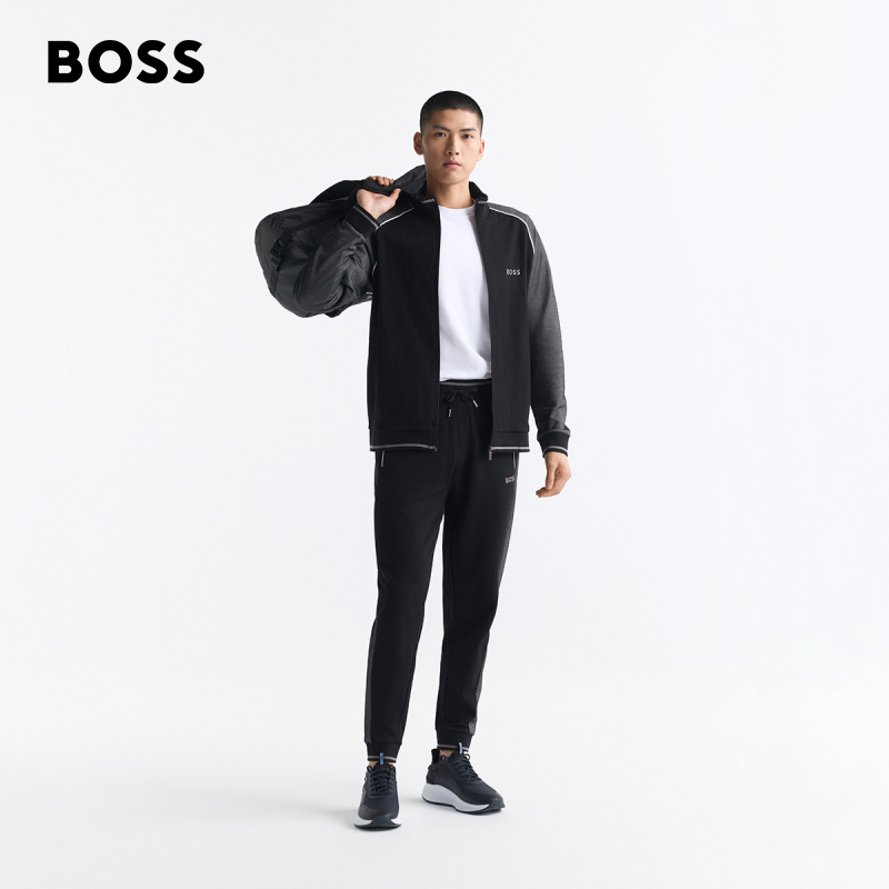 BOSS博斯 男士撞色滚边棉质混纺卫裤 - 图1