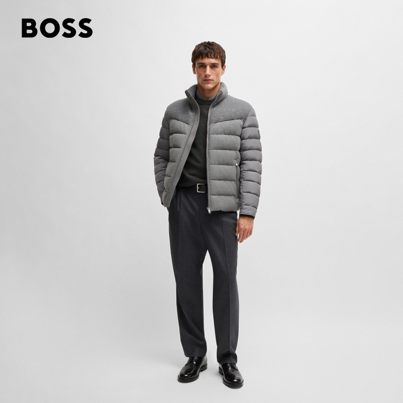 HUGO BOSS雨果博斯男士冬季羊毛和棉质混纺半高领毛衣